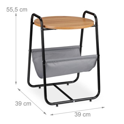 Table d'appoint ronde + Étagère RELAXDAYS 1031617 Noir, Brun, Gris