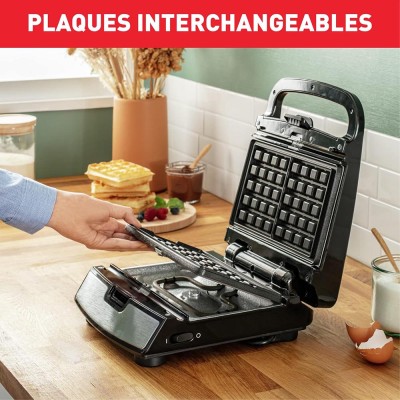 Croque-gaufre TEFAL SW853D12 SNACK COLLECTION Inox, Noir 750W