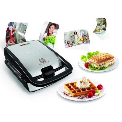 Croque-gaufre TEFAL SW853D12 SNACK COLLECTION Inox, Noir 750W